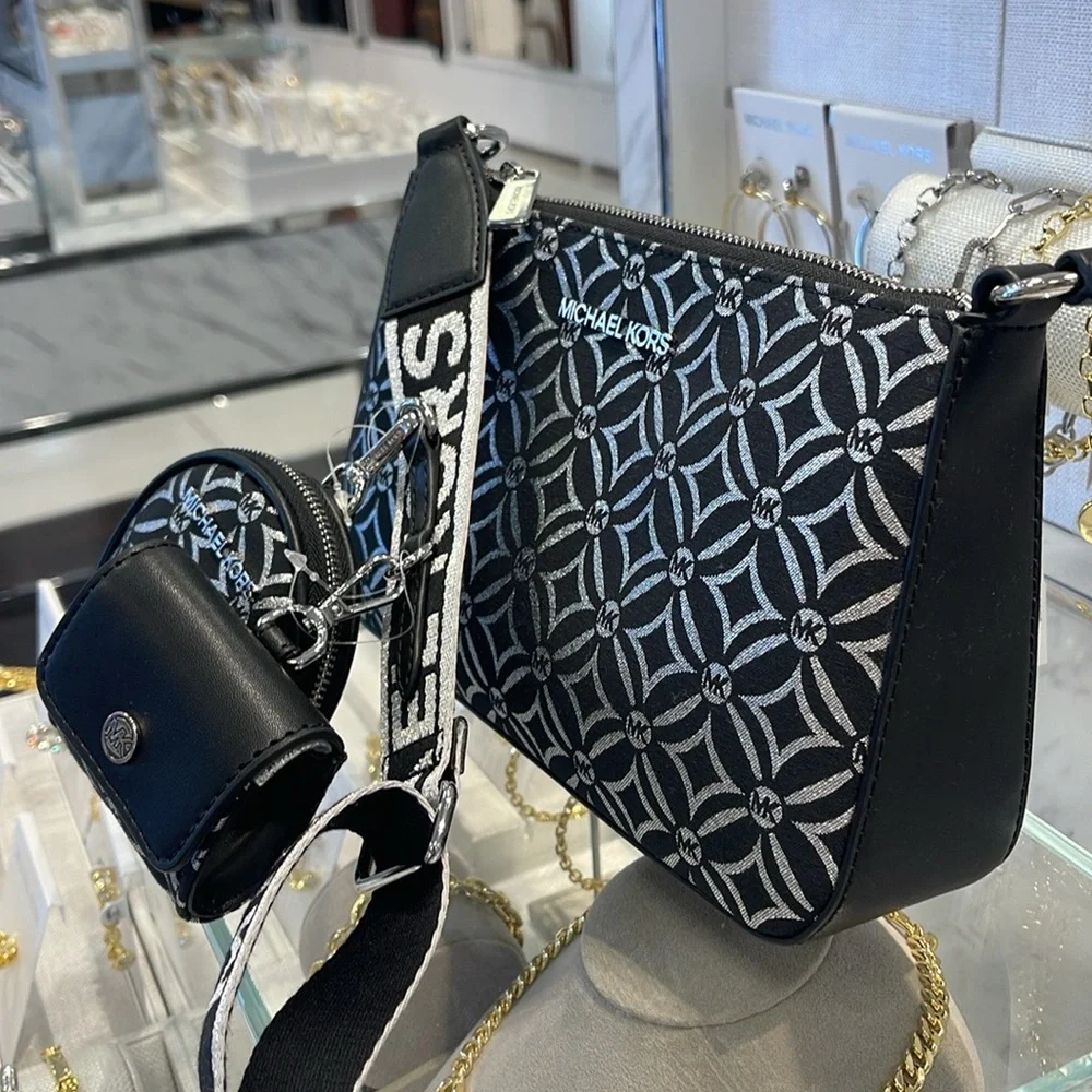 MICHAEL KORS Jet Set Travel Small Logo Jacquard Crossbody With Tech Attach NWT - Picture 10 of 16